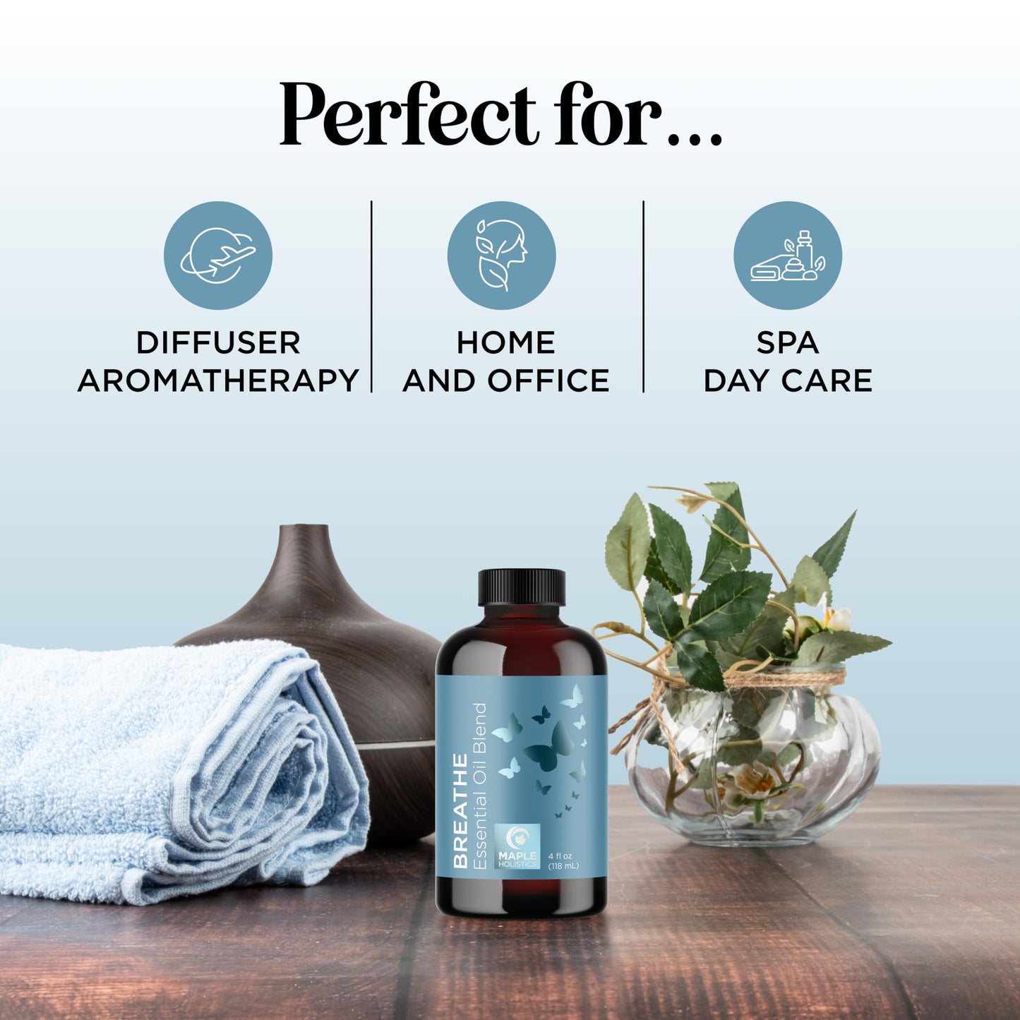 Breathe Essential Oil for Diffuser - Invigorating Eucalyptus Peppermint Tea Tree Mint Blend (4 oz)