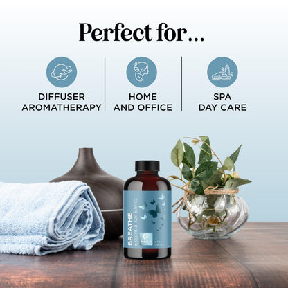 Breathe Essential Oil for Diffuser - Invigorating Eucalyptus Peppermint Tea Tree Mint Blend (4 oz)