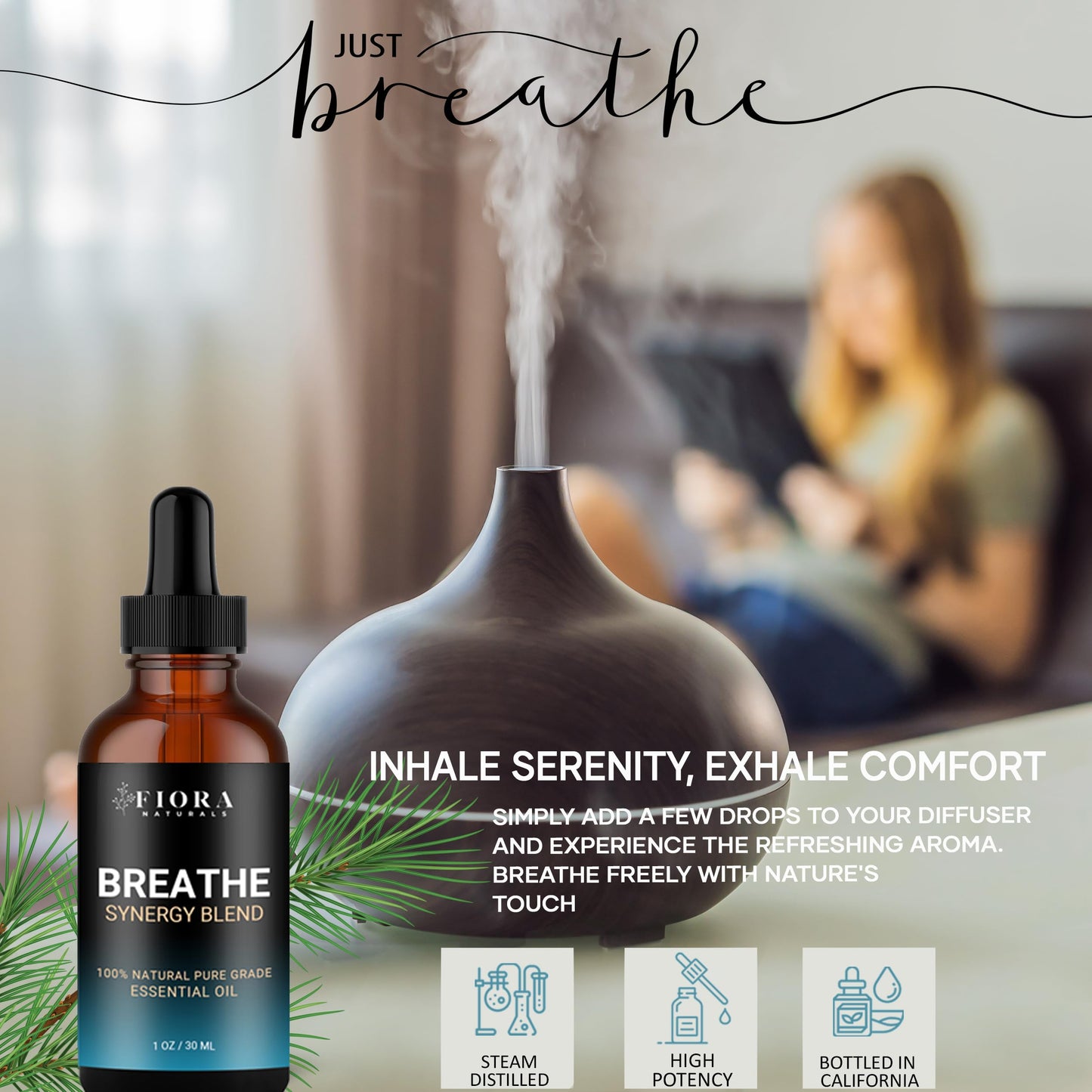 Breathe Essential Oil Blend for Diffuser – Eucalyptus, Peppermint & Tea Tree