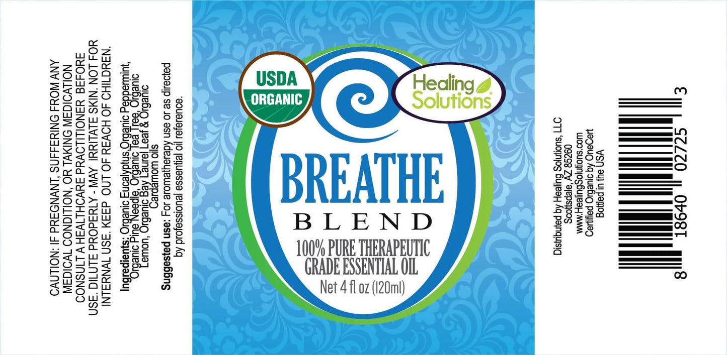 Healing Solutions Breathe Essential Oil Blend – 4 oz, Organic & Pure