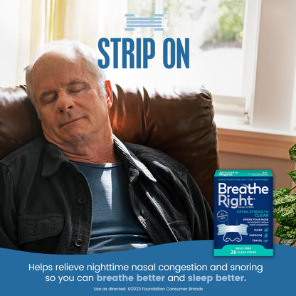 Breathe Right Nasal Strips Extra Strength – Clear & Sensitive-Skin (26 Count)
