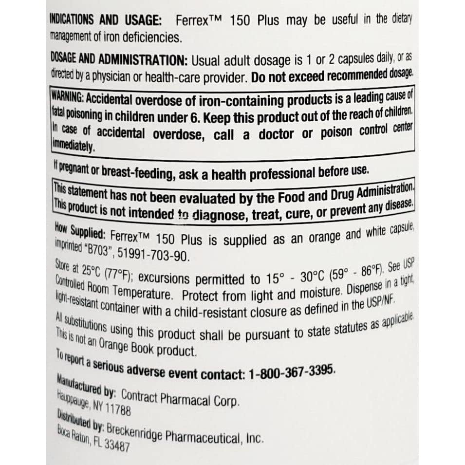 Breckenridge Ferrex 150 Polysaccharide Iron Complex Caps 100ct *Non Blister* by Breckenridge Pharmaceutical, Inc.
