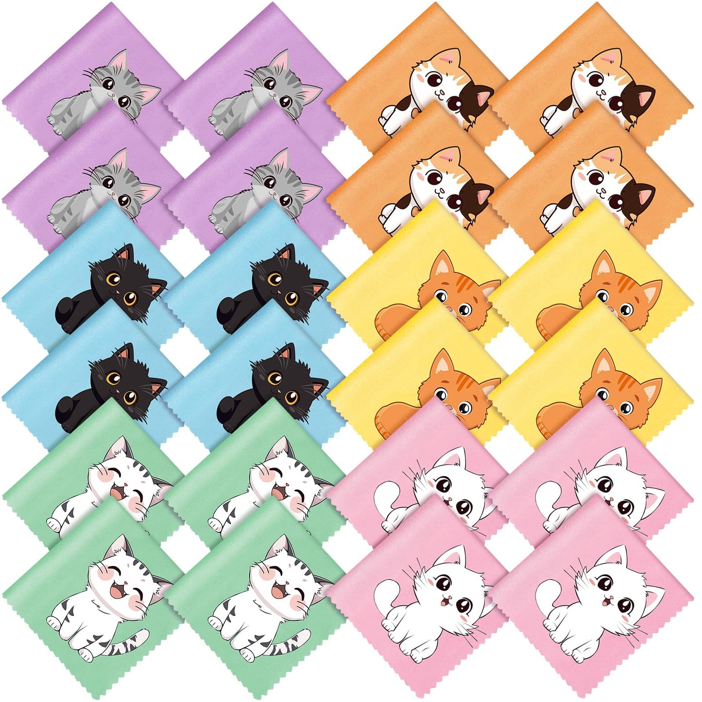 Breling 24 Pack Cat Pattern Microfiber Cleaning Cloths – Glasses & Screen Cleaner (15x15 cm)