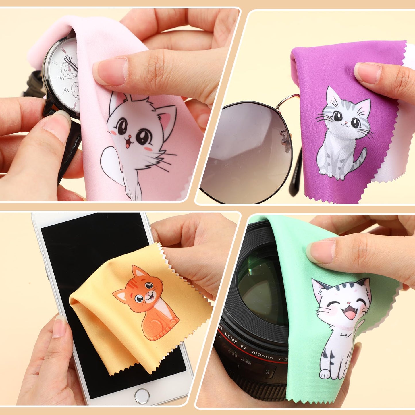 Breling 24 Pack Cat Pattern Microfiber Cleaning Cloths – Glasses & Screen Cleaner (15x15 cm)