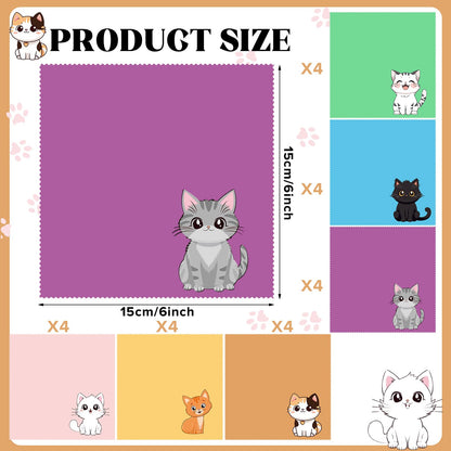 Breling 24 Pack Cat Pattern Microfiber Cleaning Cloths – Glasses & Screen Cleaner (15x15 cm)