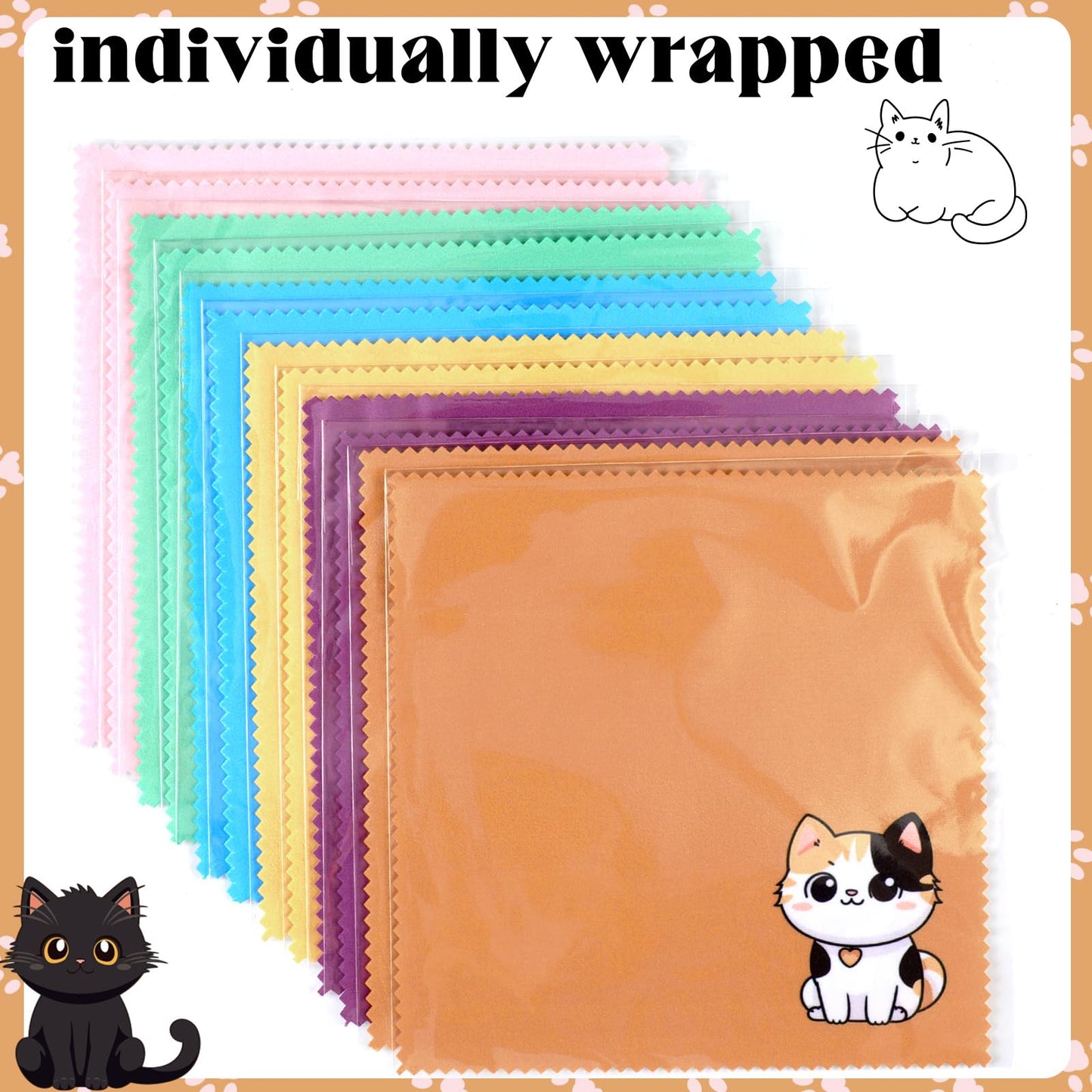 Breling 24 Pack Cat Pattern Microfiber Cleaning Cloths – Glasses & Screen Cleaner (15x15 cm)