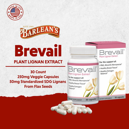 Brevail Plant Lignan Extract Capsules | Proactive Breast Health | 50 mg SDG Lignans from Flax Hulls | Estrogen Balance & PMS Mood Support | 30 Count