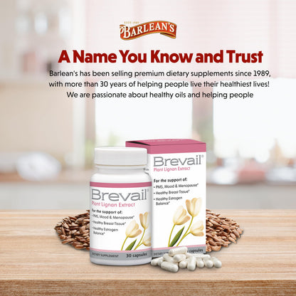 Brevail Plant Lignan Extract Capsules | Proactive Breast Health | 50 mg SDG Lignans from Flax Hulls | Estrogen Balance & PMS Mood Support | 30 Count
