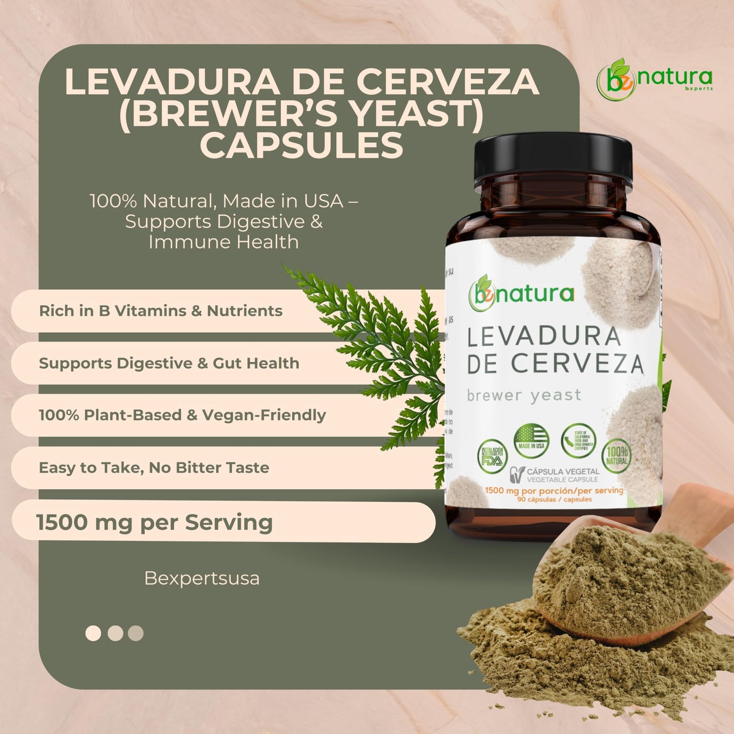 Brewer's Yeast Capsules 1500 mg - 90 Veggie Caps | Natural, Made in USA