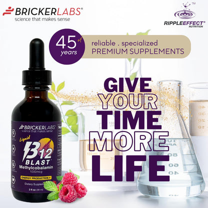 Bricker Labs B12 Blast Methylcobalamin 1000mcg | Vegan Liquid B12, 59 Servings