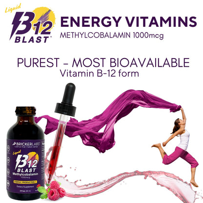 Bricker Labs B12 Blast Methylcobalamin 1000mcg | Vegan Liquid B12, 59 Servings