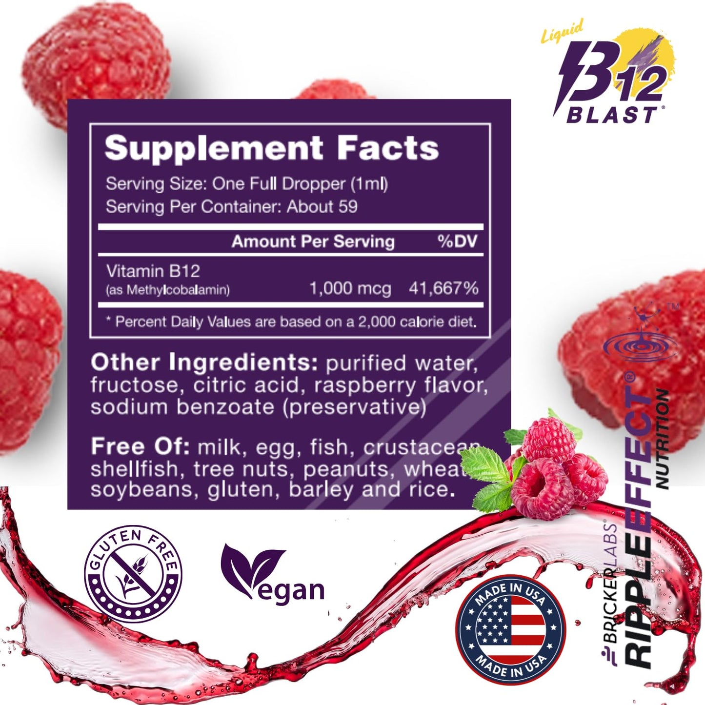 Bricker Labs B12 Blast Methylcobalamin 1000mcg | Vegan Liquid B12, 59 Servings