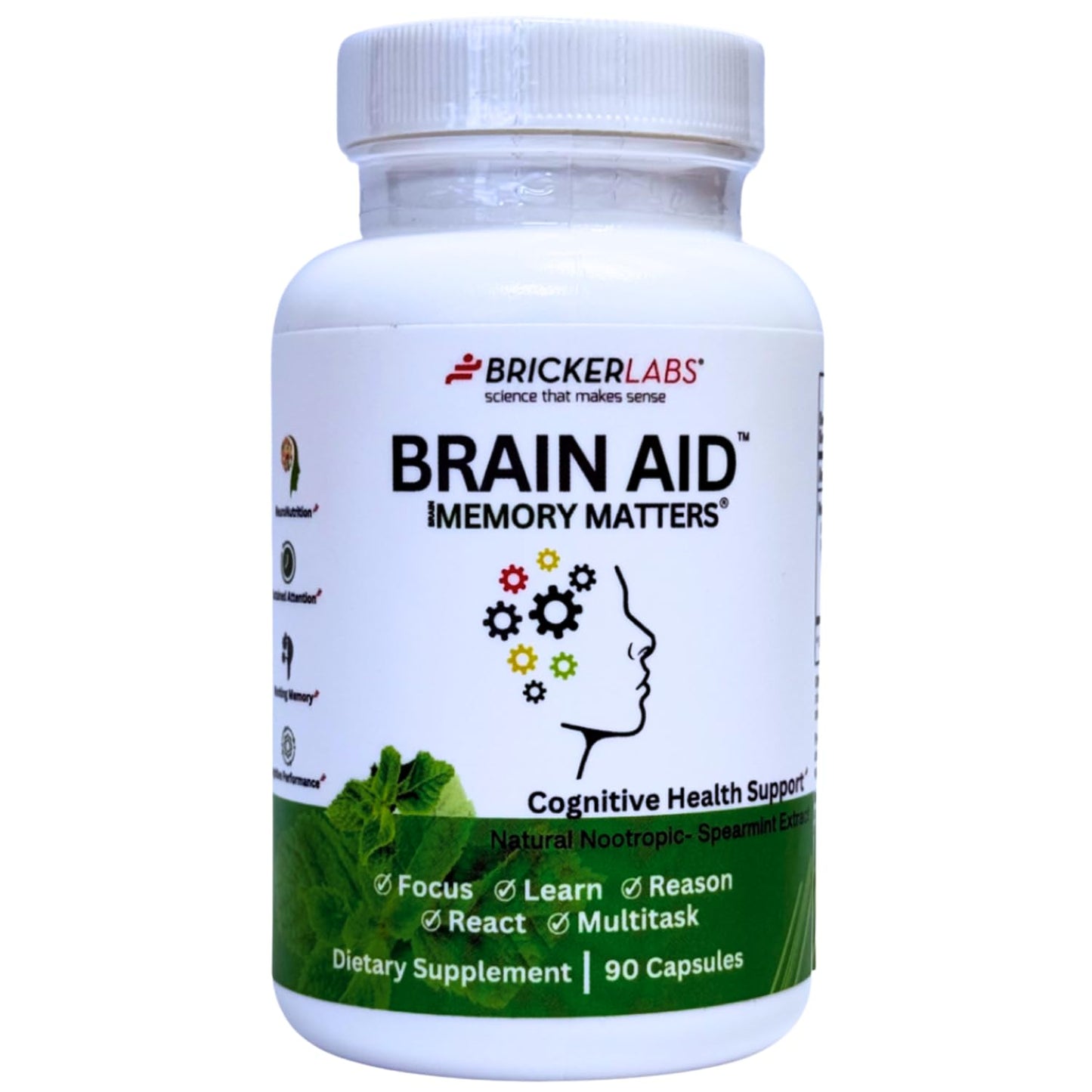 Bricker Labs Brain Aid Memory Matters – Nootropic Brain Supplement with Neumentix Spearmint Extract, 90 Capsules