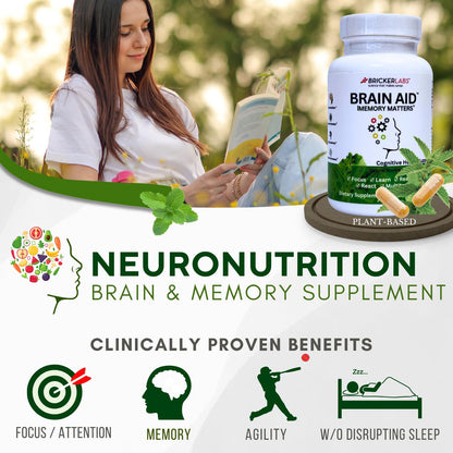 Bricker Labs Brain Aid Memory Matters – Nootropic Brain Supplement with Neumentix Spearmint Extract, 90 Capsules