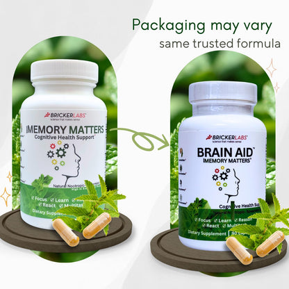 Bricker Labs Brain Aid Memory Matters – Nootropic Brain Supplement with Neumentix Spearmint Extract, 90 Capsules
