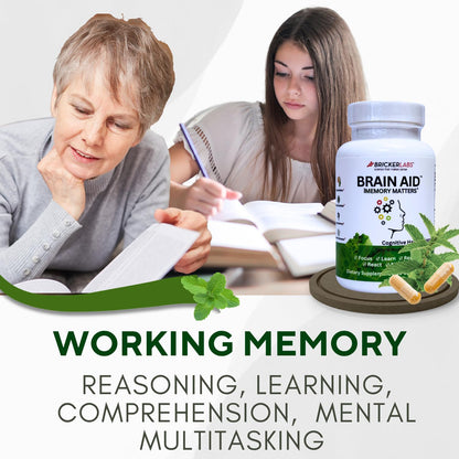 Bricker Labs Brain Aid Memory Matters – Nootropic Brain Supplement with Neumentix Spearmint Extract, 90 Capsules