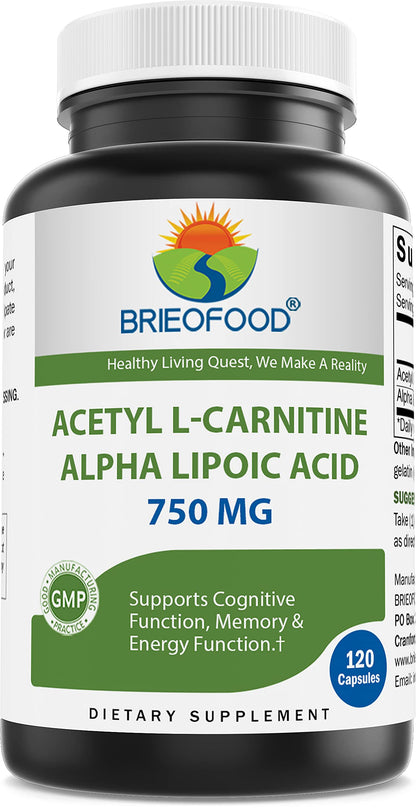 Brieofood Acetyl L-Carnitine Alpha Lipoic Acid (ALA ALC) 750 mg - 120 Capsules