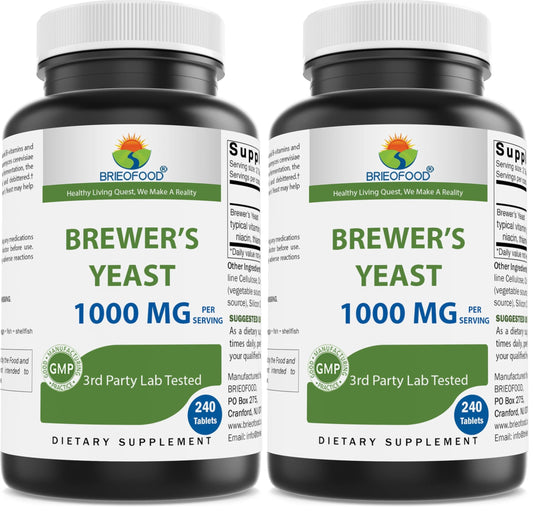 Brieofood Brewers Yeast 1000 mg – 240 Tablets (Pack of 2) – Lab Tested BritishVita | Premium UK Vitamins & Wellness Supplements