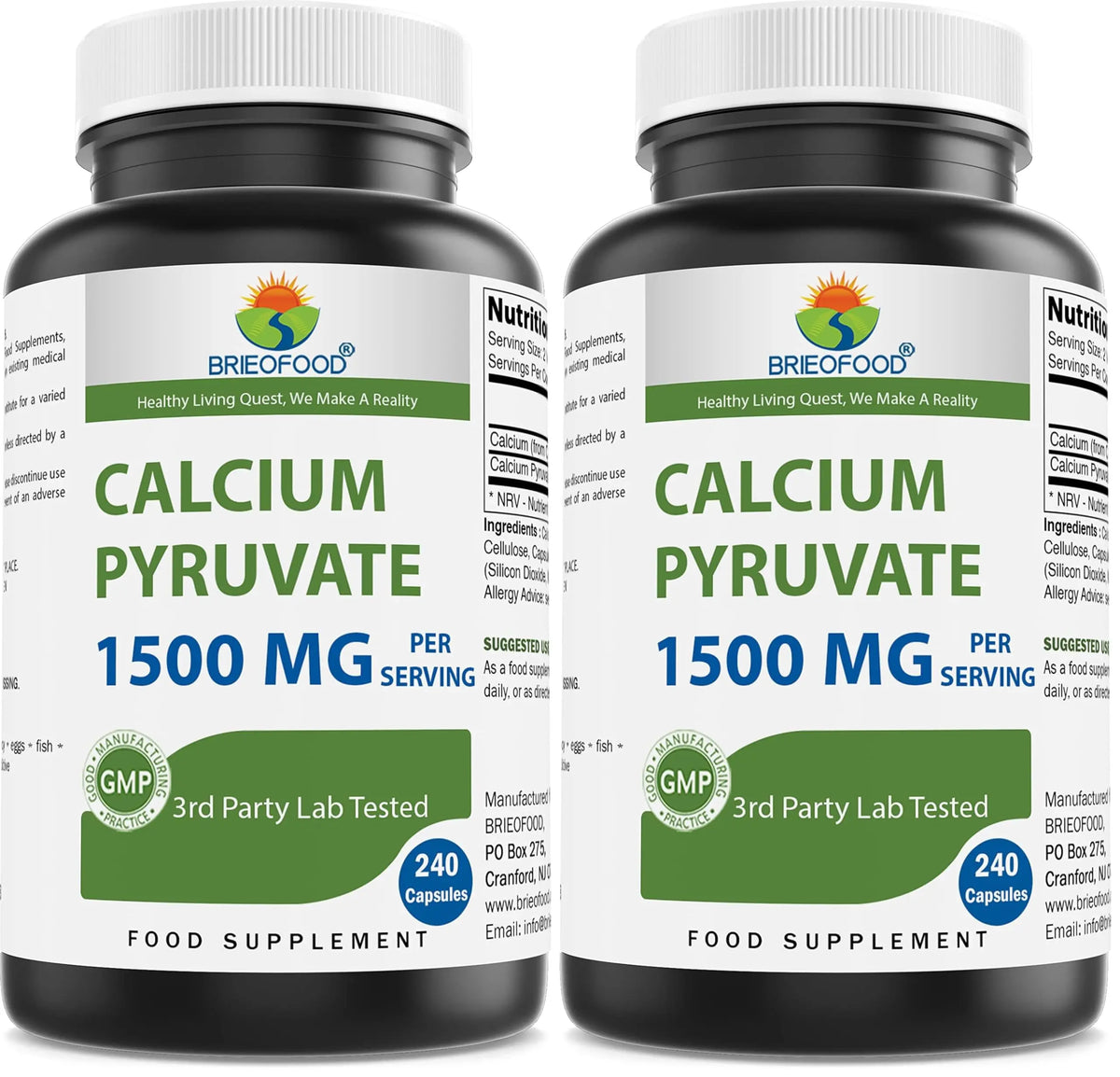 Brieofood Calcium Pyruvate 1500mg per Serving – 240 Vegetarian Capsules (2-Pack) BritishVita | Premium UK Vitamins & Wellness Supplements