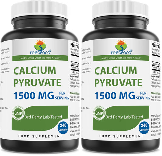 Brieofood Calcium Pyruvate 1500mg per Serving – 240 Vegetarian Capsules (2-Pack) BritishVita | Premium UK Vitamins & Wellness Supplements