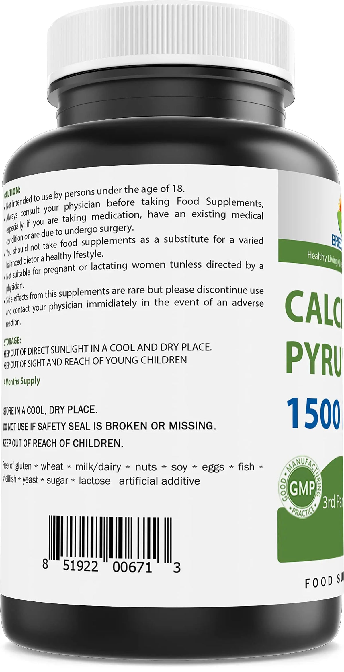 Brieofood Calcium Pyruvate 1500mg per Serving – 240 Vegetarian Capsules (2-Pack) BritishVita | Premium UK Vitamins & Wellness Supplements