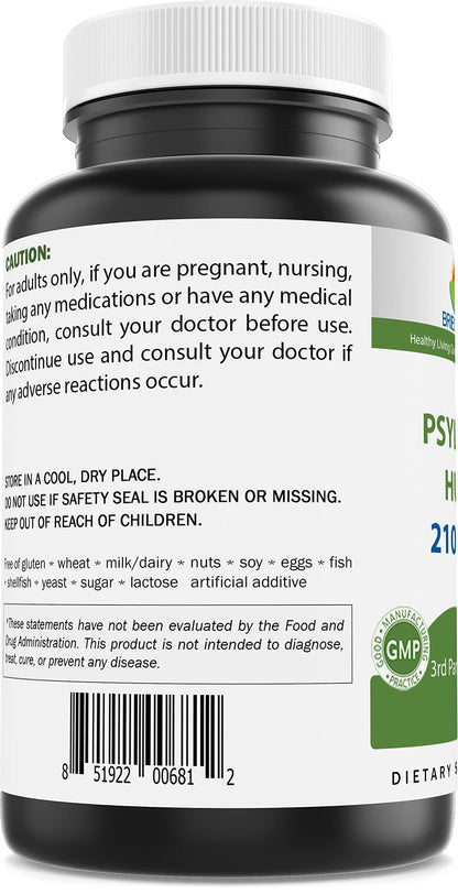 Brieofood Psyllium Husk Fiber with La-14 – 2100mg/Serving, 250 Capsules