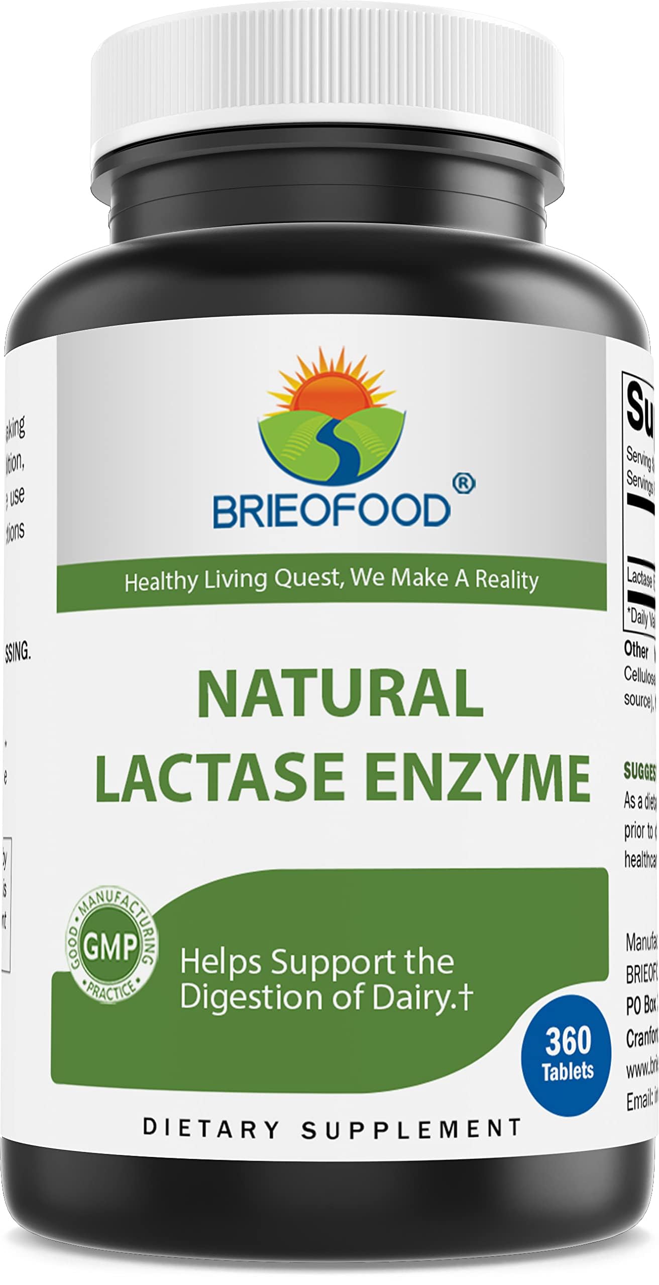 Brieofood Lactase Enzyme Pills – 3000 FCC ALU, 360 Tablets, 360 Servings – Non-GMO, Gluten Free