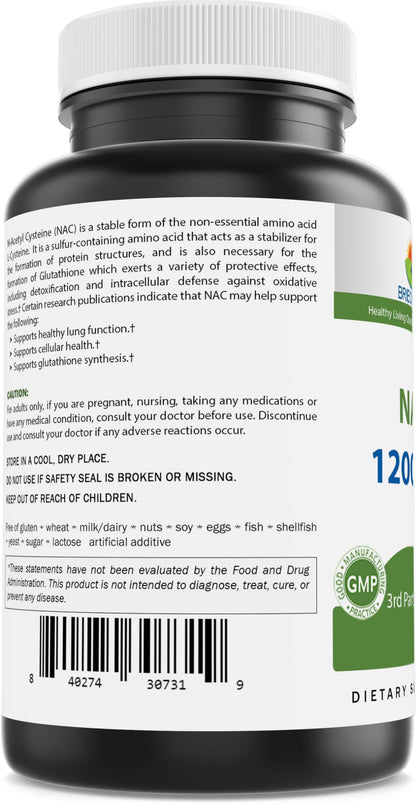 Brieofood NAC 1200 mg – N-Acetyl Cysteine (250 Caps) | Immune Support