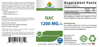 Brieofood NAC 1200 mg – N-Acetyl Cysteine (250 Caps) | Immune Support