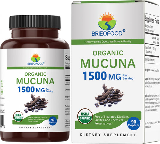 Brieofood Organic Mucuna 1500mg, 45 Servings, Vegetarian, Gluten Free, 90 Vegetarian Tablets BritishVita | Premium UK Vitamins & Wellness Supplements