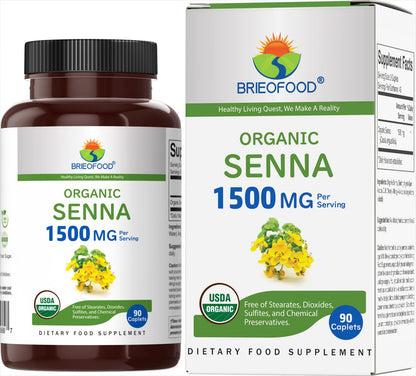 Brieofood Organic Senna 1500mg – 90 Vegetarian Tablets (45 Servings), Gluten Free