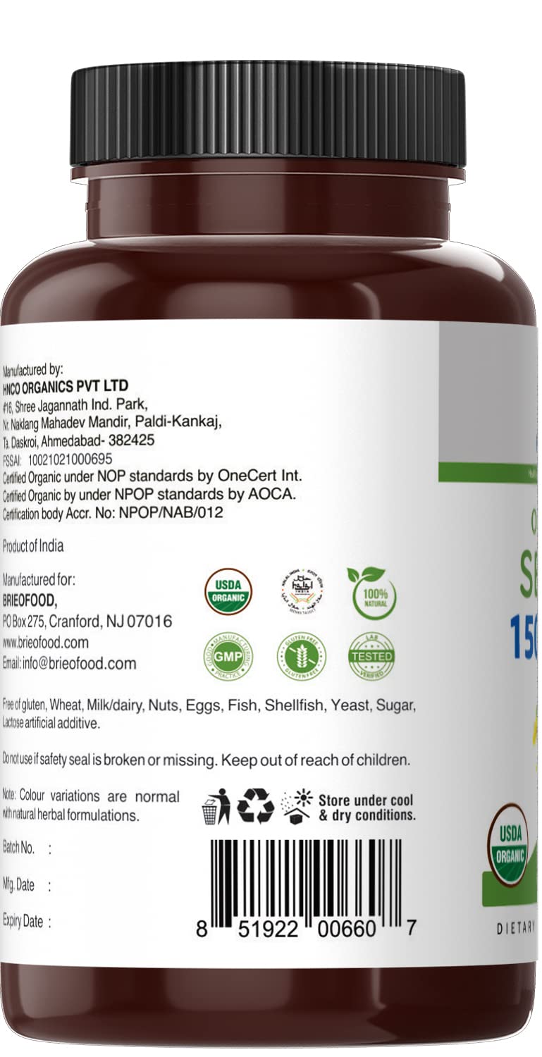 Brieofood Organic Senna 1500mg – 90 Vegetarian Tablets (45 Servings), Gluten Free