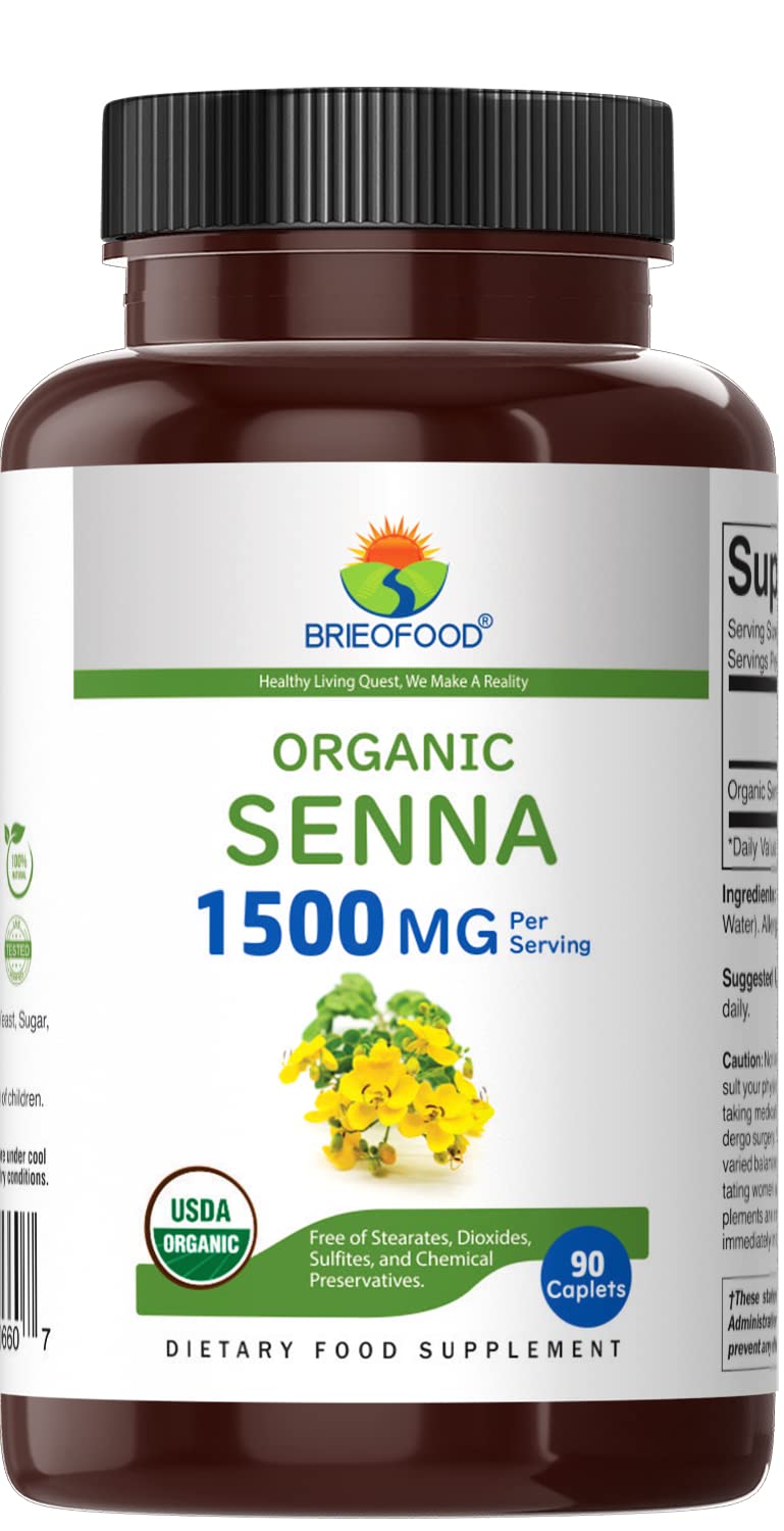 Brieofood Organic Senna 1500mg – 90 Vegetarian Tablets (45 Servings), Gluten Free
