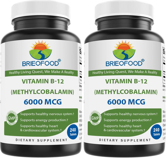 Brieofood Vitamin B-12 6000 mcg Methylcobalamin – 240 Tablets – Non-GMO & Gluten Free (Pack of 2) BritishVita | Premium UK Vitamins & Wellness Supplements