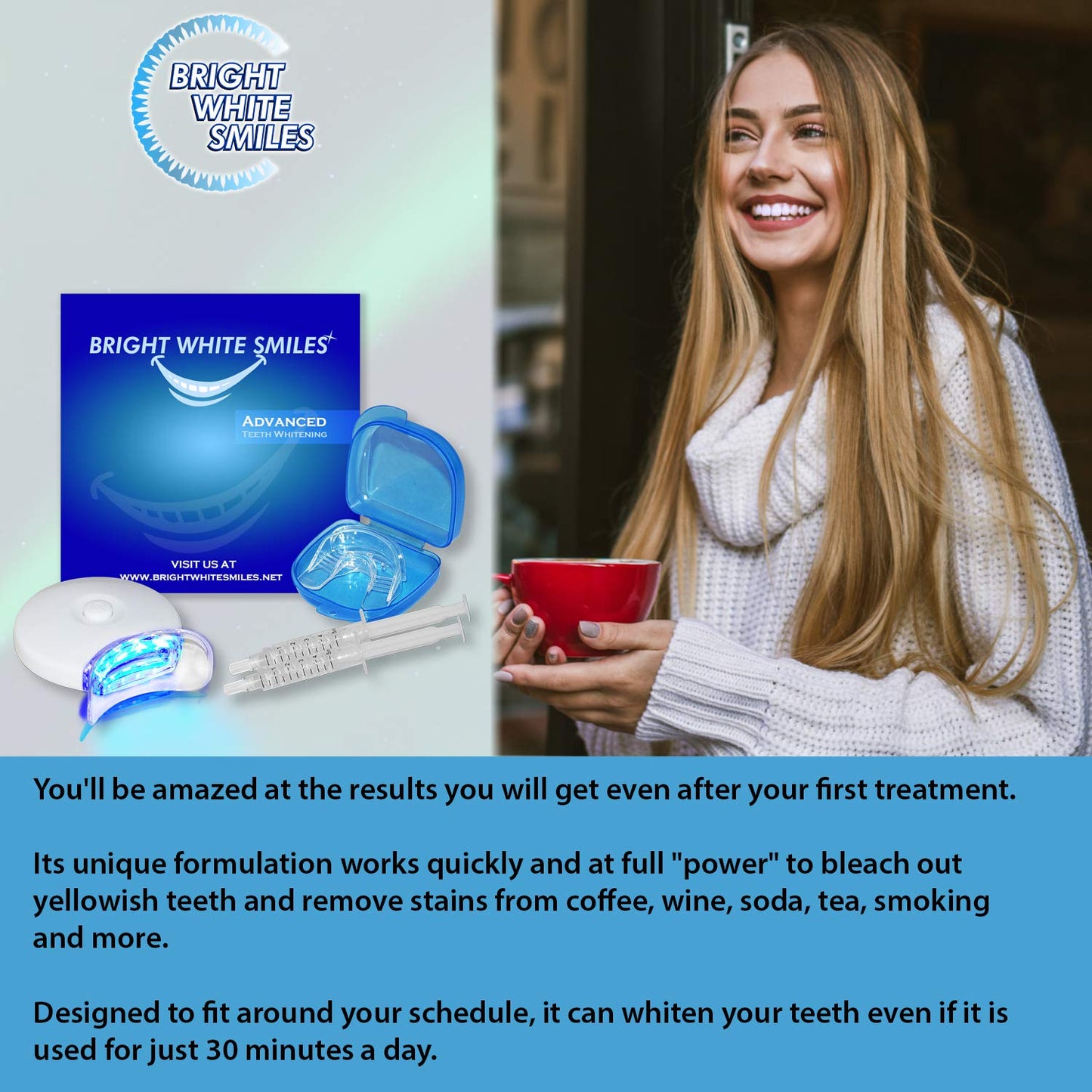 Bright White Smiles Teeth Whitening Kit with LED Light – Home Use