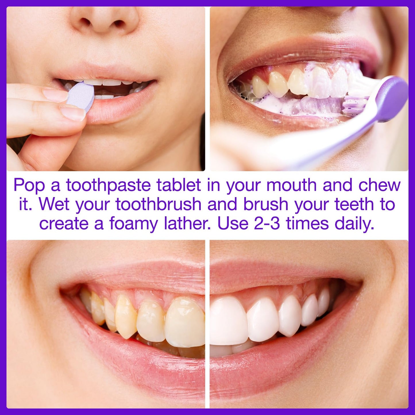 Purple Toothpaste Tablets for Teeth Whitening – Enamel-Safe, Peroxide-Free
