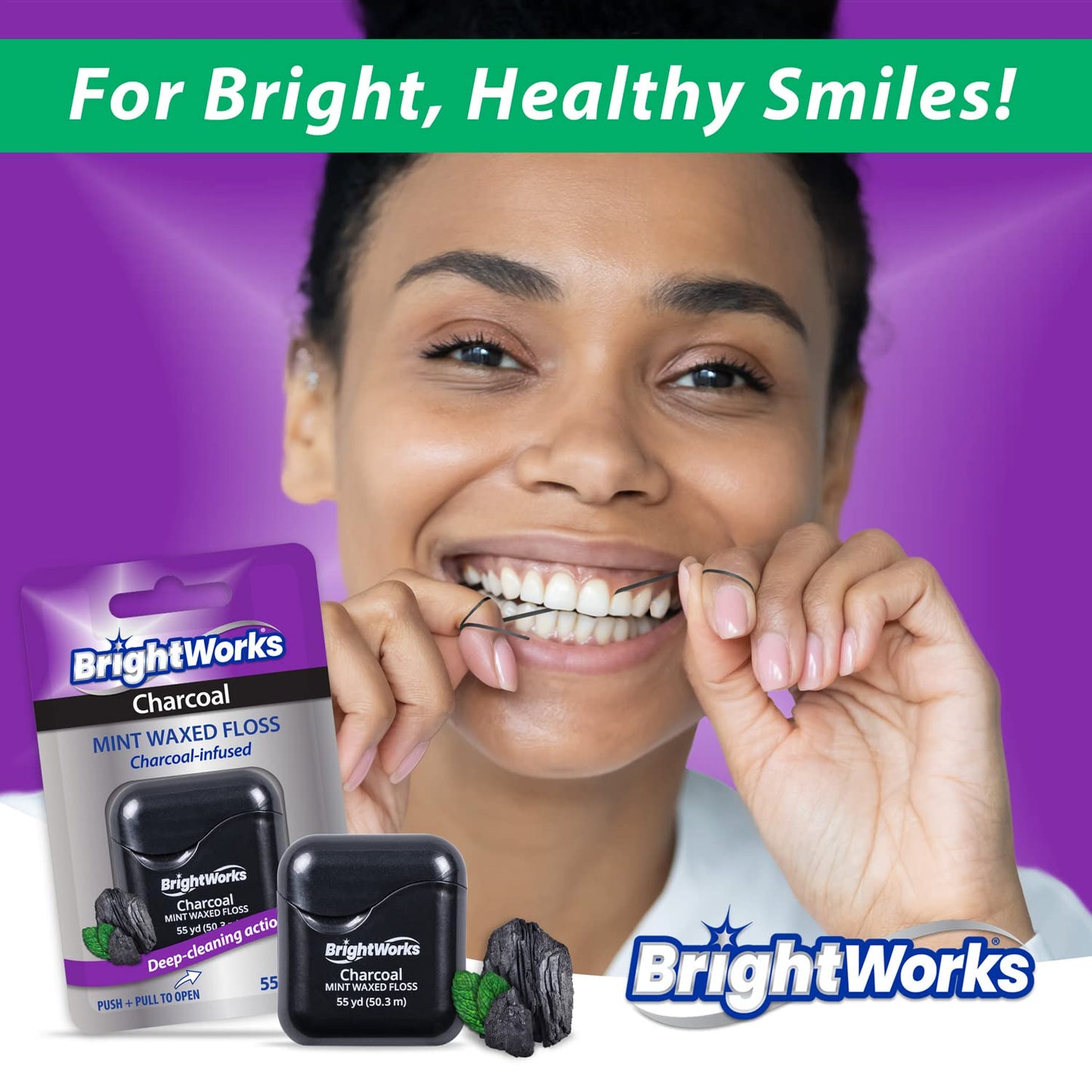 BrightWorks Activated Charcoal Dental Floss – 55 Yards x4 – Mint Waxed