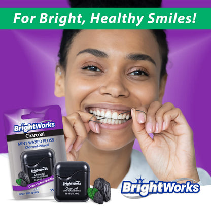 BrightWorks Activated Charcoal Dental Floss – 55 Yards x4 – Mint Waxed