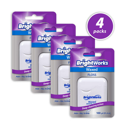 BrightWorks Waxed Dental Floss – 100 Yards (Pack of 4)