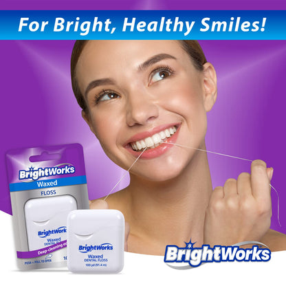 BrightWorks Waxed Dental Floss – 100 Yards (Pack of 4)