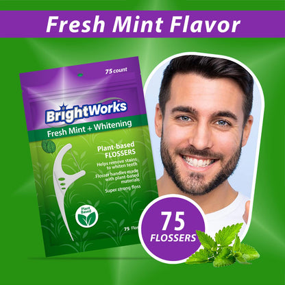BrightWorks Mint Whitening Dental Flossers – 225 Pieces, 3-Pack