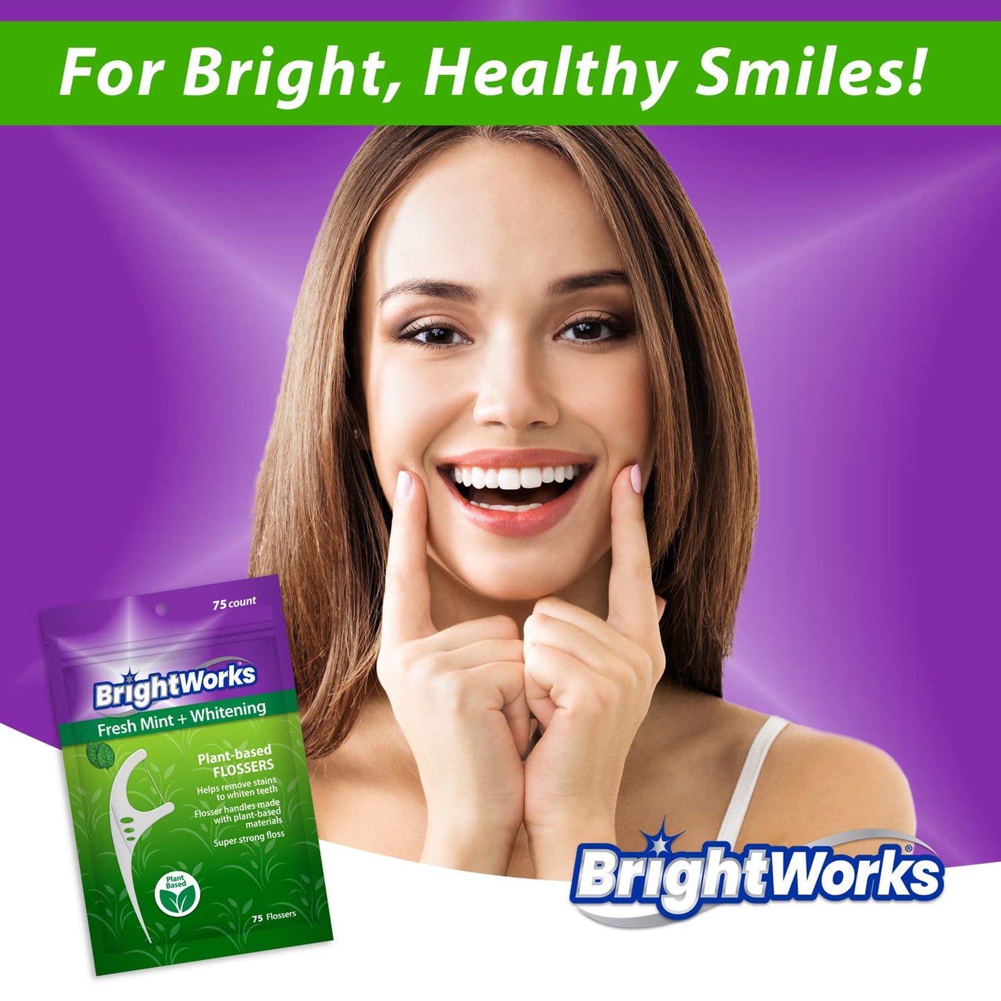BrightWorks Mint Whitening Dental Flossers – 225 Pieces, 3-Pack