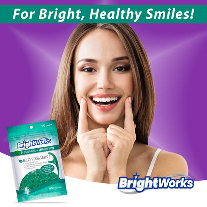 Brightworks ECO Floss Picks – 270 Count, PFAS Free, Mint-Flavored, Made in USA, 100% Post-Consumer Recycled Plastic