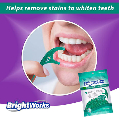 Brightworks ECO Floss Picks – 270 Count, PFAS Free, Mint-Flavored, Made in USA, 100% Post-Consumer Recycled Plastic