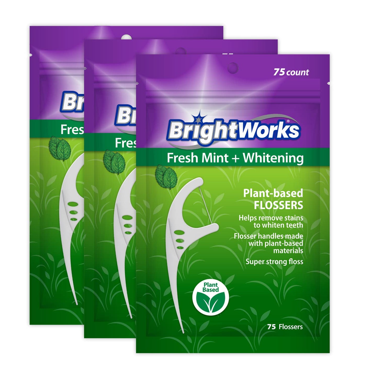 BrightWorks Mint Whitening Dental Flossers – 225 Pieces, 3-Pack