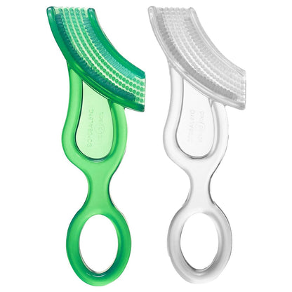 Brilliant Baby’s First Toothbrush – Smooth Silicone Bristles, 4+ Months, Green & Clear, 2 Pack