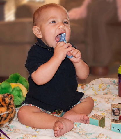 Brilliant Baby’s First Toothbrush – Smooth Silicone Bristles, 4+ Months, Green & Clear, 2 Pack