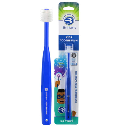 Brilliant Kids Toothbrush – Soft Bristles, 360° Round Head, Ages 5-9 (Royal Blue)