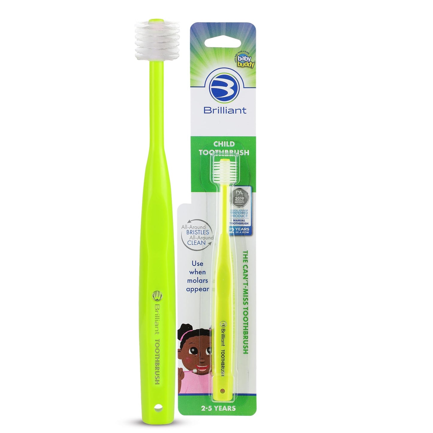 Brilliant Oral Care Child Toothbrush – Soft Bristles, Round Head | Ages 2-5 | Lime