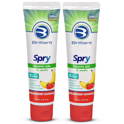 Brilliant Oral Care Kids Fluoride-Free Toothpaste & Spry Gel – Strawberry Banana, 2 oz (2 Pack)